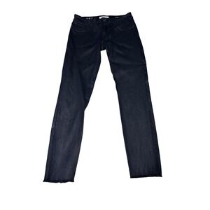 DL1961 Margaux Instasculpt Ankle Skinny Coated Jeans Navy Blue 27x28 Raw Hem